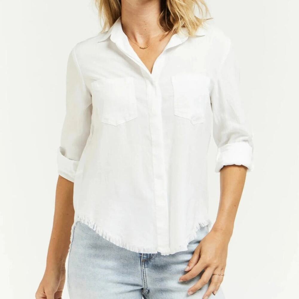 Velvet Woman Top Button gauze Cotton Blend Lond Sleeve White Size M A001641